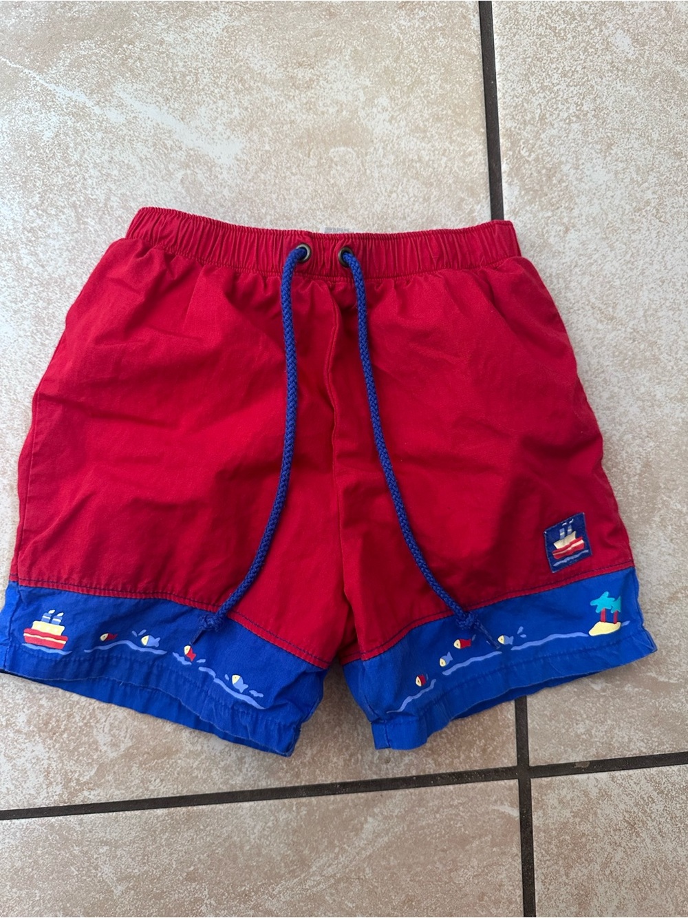 Vintage Little Me Bright Red Baby Swim Shorts with Liner